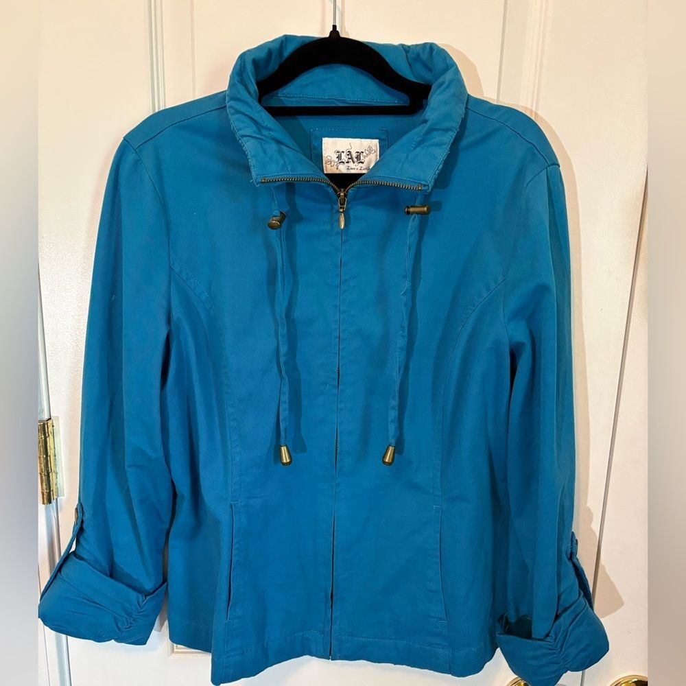 Live a Little L.A.L. Teal Zip Drawstring Utility Lightweight Jacket size M